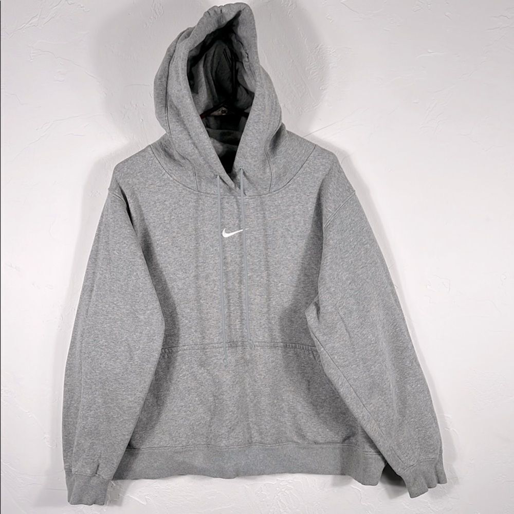 🔥🔥 Vintage NIKE Essential Center Swoosh Gray Hoodie Sweatshirt Women Sz 1X - E